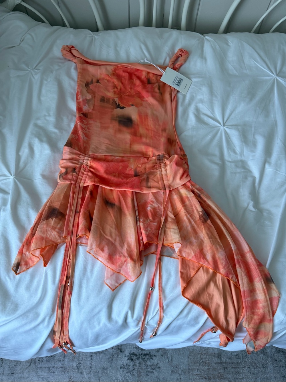 Peppermayo Coral Orange Floral Handkerchief Hem One-Piece